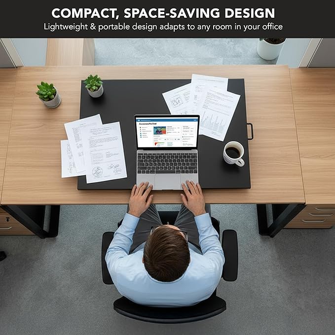 Mount-It! Standing Desk Converter, Sit Stand Desk Riser with Gas Spring, Ergonomic Height Adjustable Desktop Platform, Collapsible Slim Profile, Preassembled Workstation for Home & Office, Black