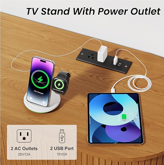 DHH Tv Stand Cabinet with Storage,Fluted Tv Console Entertainment Center with Storage Adjustable Shelves, Modern Vintage with Sliding Doors tv Stand for Living Room (Yellow Walnut, 63 Inch)