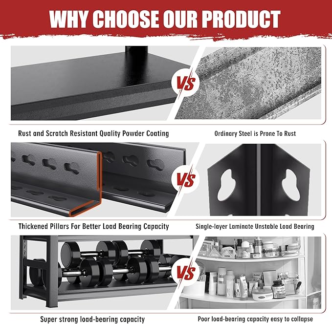 47.2" W Garage Shelving Heavy Duty Storage Shelves 5 Tier Adjustable Heavy Duty Shelving 4000LBS Metal Shelves for Garage Storage Rack Utility Rack Industrial Shelf 72" H x 47.2" W x 23.6" D