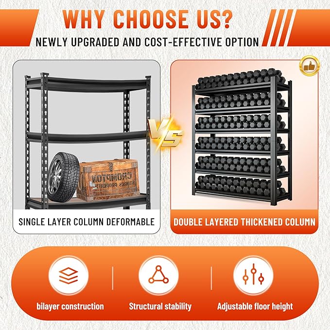 Heavy Duty 4-Tier Steel Shelving Unit, 2000LB Capacity Adjustable Storage Rack for Garage, Warehouse & Basement, Easy Tool-Free Assembly（54''H x 39.4W x 15.7''D）