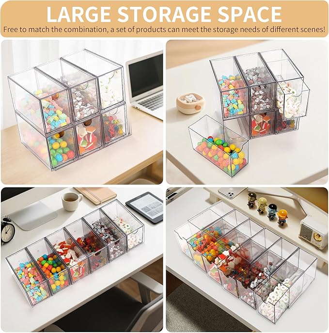 Desk Organizer with Drawers, Stackable Plastic Storage Drawers for Makeup or Desk Organization, Cabinets for Office Dressing Countertop Bathroom Bedroom (6 Packs)