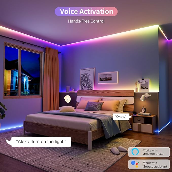 PAUTIX RGB Smart IC COB LED Strip Lights,Work with Alexa/Google Assistant,20ft/6.1m Addressable UL-Listed 24V Chasing Color Flexible Tape Light Multicolor,for Cabinet,TV,Bedroom,Party DIY Decoration