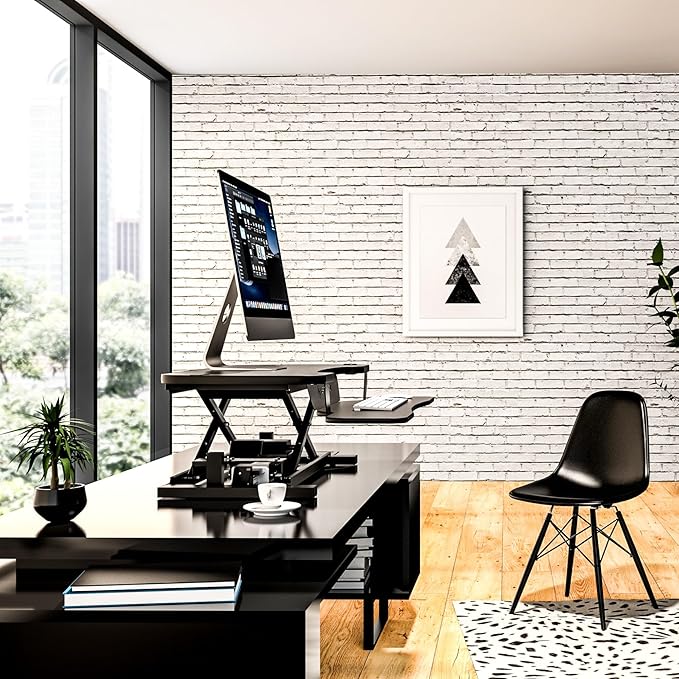 VERSADESK PowerPro™ 36 Inch Electric Standing Desk Converter, Height Adjustable Sit to Stand Up Desk Riser, Laptop and Dual Monitor Desktop Workstation with Wide Keyboard Tray and USB Port, Black