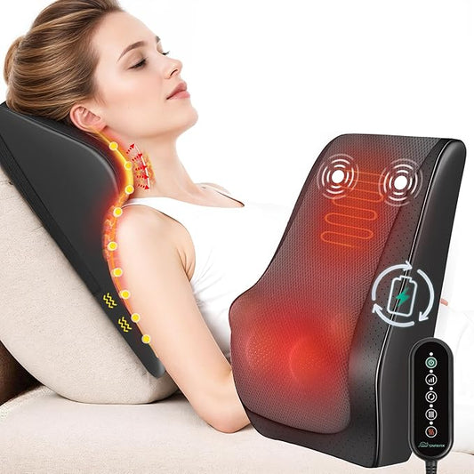 Cordless Shiatsu Neck Massager with Heat & Vibration, Back Neck Shoulder Massager for Pain Relief Deep Tissue, 4D Kneading Back Massage Pillow, Rechargeable Portable Massage, Gifts for Mom,Dad
