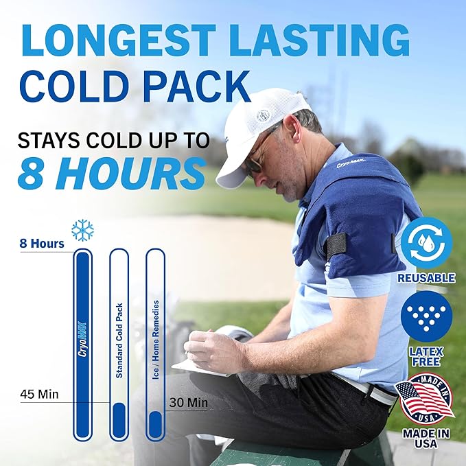 CryoMAX Reusable Cold Pack - 8-Hour Long-Lasting Cold Therapy Ice Pack, Adjustable Wearable Compress Straps, Best for Pain Relief, Injuries, Hip Surgery Swelling, and Migraines - T-Shape (1 Count)
