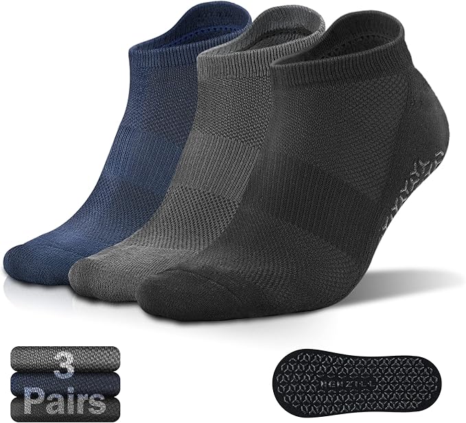 NEWZILL 3 Pairs Non Slip Yoga Socks With Grips for Women & Men, Unisex Anti Skid Socks for Pilates Barre Workouts Hospital