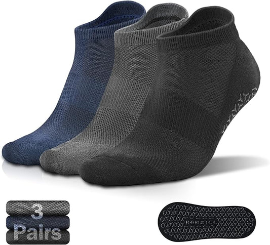 NEWZILL 3 Pairs Non Slip Yoga Socks With Grips for Women & Men, Unisex Anti Skid Socks for Pilates Barre Workouts Hospital