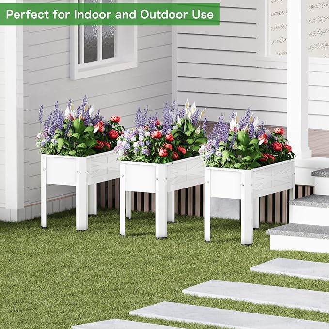 Raised Garden Bed with Detachable Tall Legs Elevated Metal Planter Box for Growing Fresh Herbs Vegetables Flowers Succulents&Other Plants for Outdoor Backyard Patio Deck Balcony White
