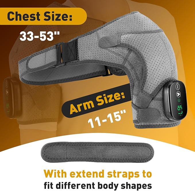 Cordless Shoulder Heating Pad with Massage, Heated Shoulder Wrap for Rotator Cuff Pain, Shoulder Massager for Pain Relief, Gifts for Dad Mom Husband Wife Seniors