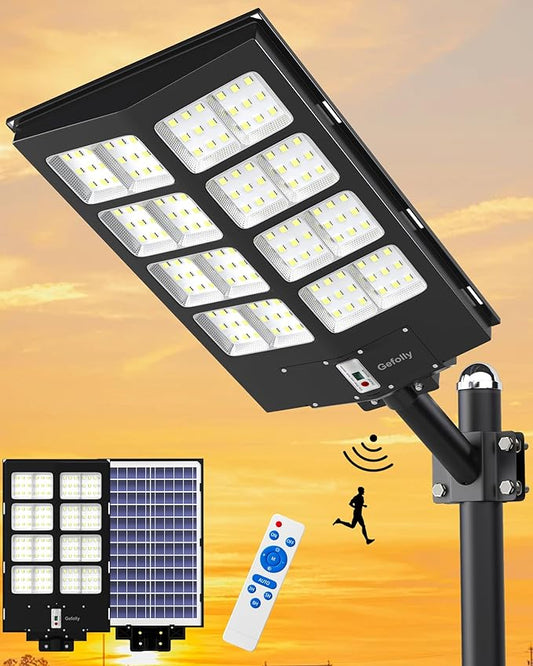 Gefolly SL-3800W Solar Street Light Outdoor 380000LM Wide Angle Commercial Parking Lot Lights Dusk to Dawn 6500K Flood Security Light IP67 Lamp for Basketball Court, Yard, Road