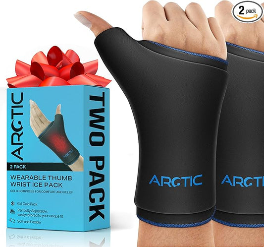Two Pack | Wearable Thumb & Wrist Ice Pack – Reusable Hot Cold Compression for Hand, Finger, Carpal Tunnel, Arthritis, and Tendonitis Relief (S/M)