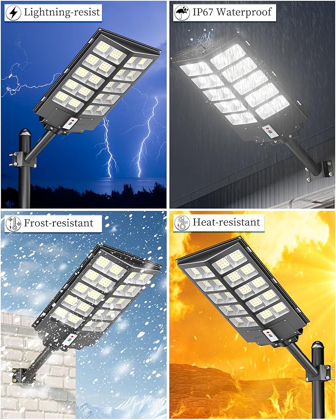 Gefolly SL-6200W Solar Street Light Outdoor 620000LM Wide Angle Commercial Parking Lot Lights Dusk to Dawn 6500K Flood Security Light IP67 Lamp for Basketball Court, Yard, Road