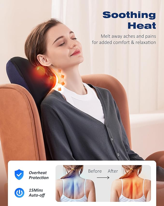 Shiatsu Neck and Back Massager with Heat, Neck and Shoulder Massagers, Deep Tissue Kneading Massage Pillow for Lower Back, Shoulder, Leg Muscle Pain Relief, Relax Gift for Woman Man