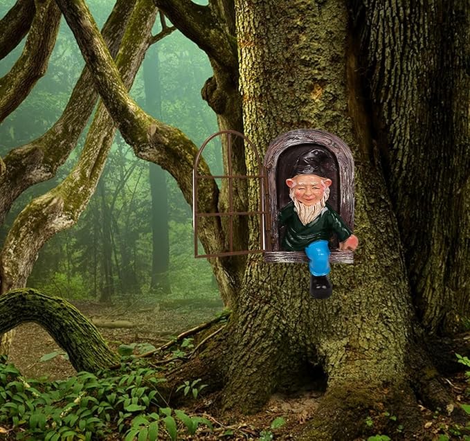 Whimsical Fairy Garden Gnome Statue, Tree Faces Decor Outdoor -5.9 Inch, Funny Garden Tree Decoration,Ideal Patio Yard Lawn Porch Decoration