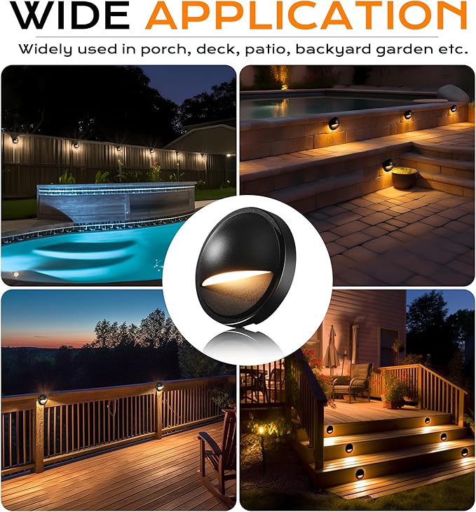 CLOUDY BAY [12 Pack] 3CCT Low Voltage LED Deck Lights Outdoor,2700K/3500K/5000K Selectable,Landscape Step Stair Railing Fence Light Wired,3W,12V-24V AC/DC Deck Lighting Fixtures