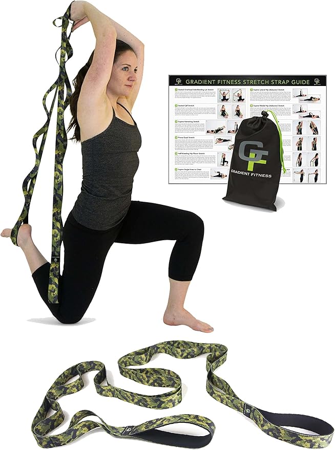 Gradient Fitness Stretching Strap for Physical Therapy, 12 Multi-Loop Stretch Strap 1.5" W x 8' L, Neoprene Handles, Physical Therapy Equipment, Yoga Straps for Stretching, Leg Stretcher.