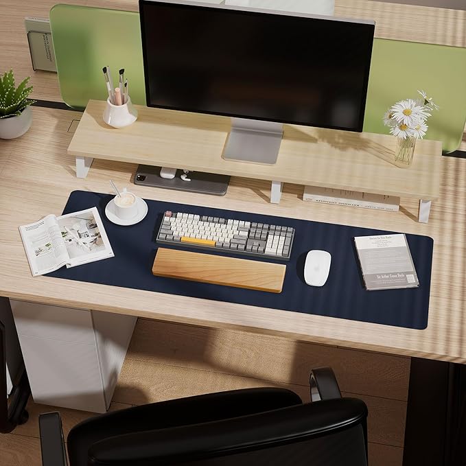 Aothia Leather Desk Pad Protector - Large Mouse Pad, Office Desk Mat, Non-Slip PU Leather Desk Blotter, Laptop Desk Pad, Waterproof Desk Writing Pad for Office and Home (Dark Blue, 38" x 13.7")