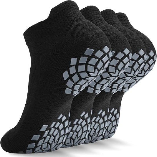 Pilates Grip Socks - Cushioned Slipper Non-Slip Grippy for Women Men Yoga - Barre Workout Hospital Sticky Socks