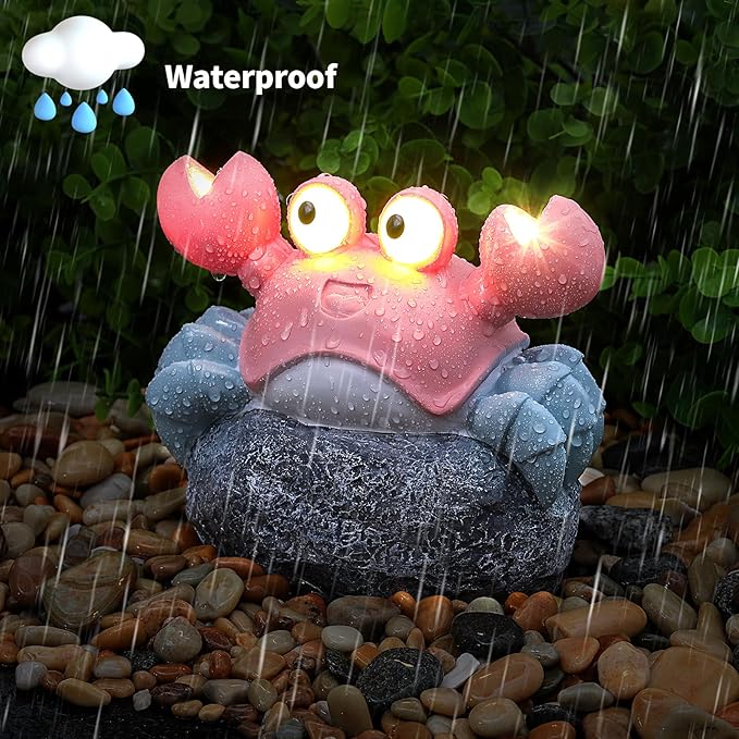 Solar Crab Outdoor Statues for Garden，Outside Decor Yard Art Lawn Ornaments Porch Patio Balcony Home House，Unique Birthdays Gifts for Mom Grandma Women Wife Sister Children Pink
