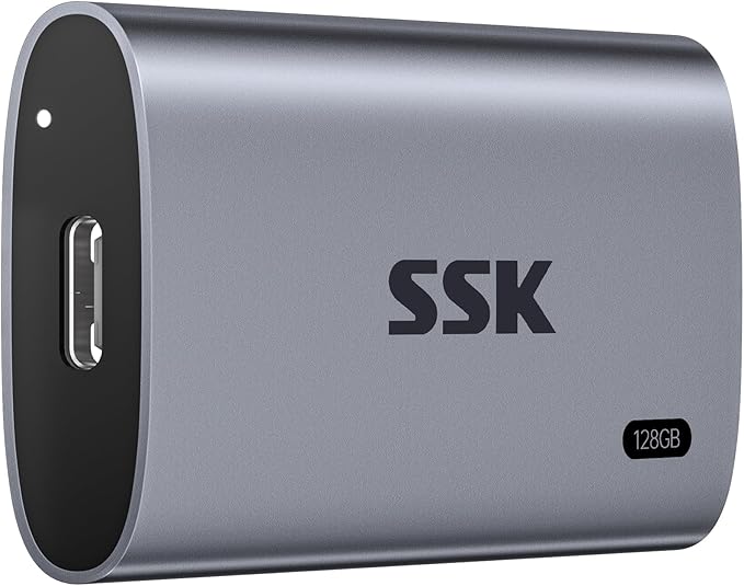 SSK 128GB SSD External Hard Drive, Portable SSD Up to 550MB/s Fast Solid State Drives, External Drive USB 3.2 Gen2 for iPhone 15/Pro, Windows, Mac, Android with LED Light, Trim, Smart Supported