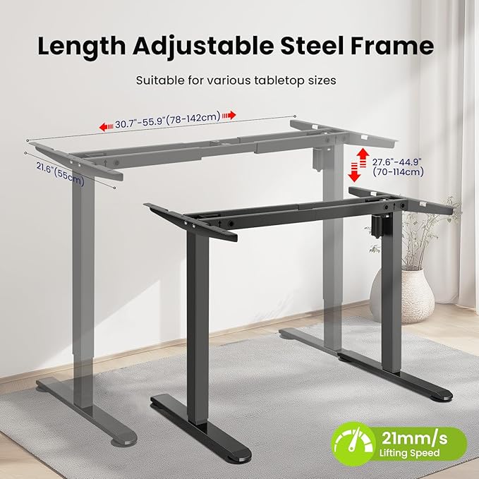 farexon Electric Standing Desk Legs, Adjustable Stand Up Desk Legs Dual-Beam Frame Workstation with Wheels, up to 71" x 32" Desktops, Ergonomic Table Base Workstation, Black Frame Only