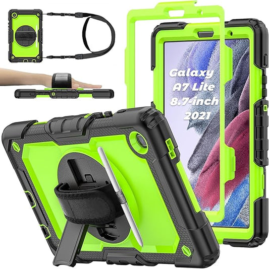 Case for Samsung Galaxy Tab A7 Lite 8.7-inch 2021 (SM-T220/T225), Protective with Screen Protector/Hand Strap/Pen Holder, Sturdy Shockproof for Samsung A7 Lite Tablet Case (Green)