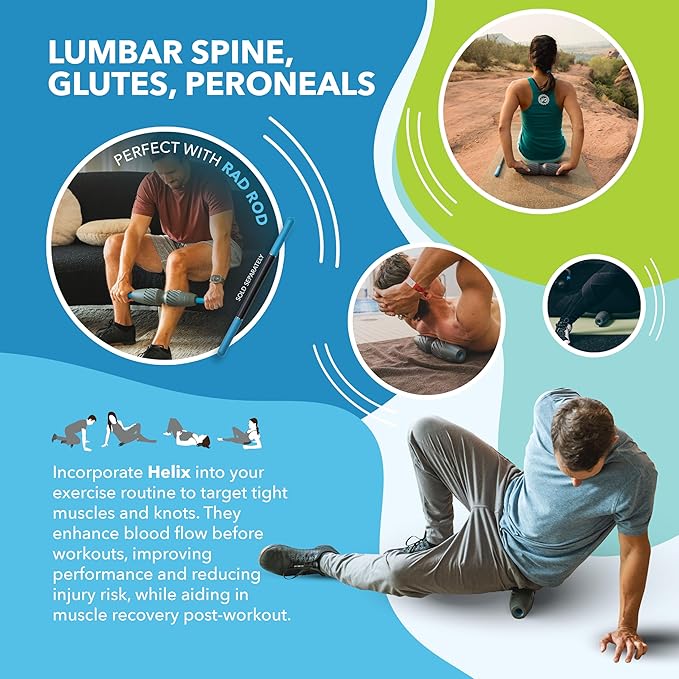 RAD Helix – Compact High-Density Exercise Foam Roller – Deep Tissue Myofascial Release for Back, Quads, Hamstrings & More – Muscle Recovery Tool for Stretching & Mobility