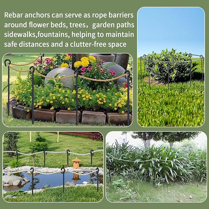 1/2 inch Rebar Stakes 36 Inches Long 6 Pack Steel Tent Anchors Heavy Duty Metal Tree Stakes and Supports Steel Ground Anchor for Outdoor Camping, Garden Path, Fence, Walkway and Canopy (Black)