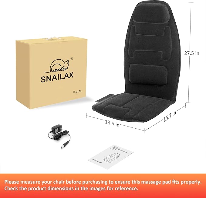 Snailax Massage Seat Cushion with 2 Heat Levels - Extra Memory Foam Support Pad in Neck and Lumbar,10 Vibration Massage Motors, Back Massager Chair Pad for Back, No shiatsu