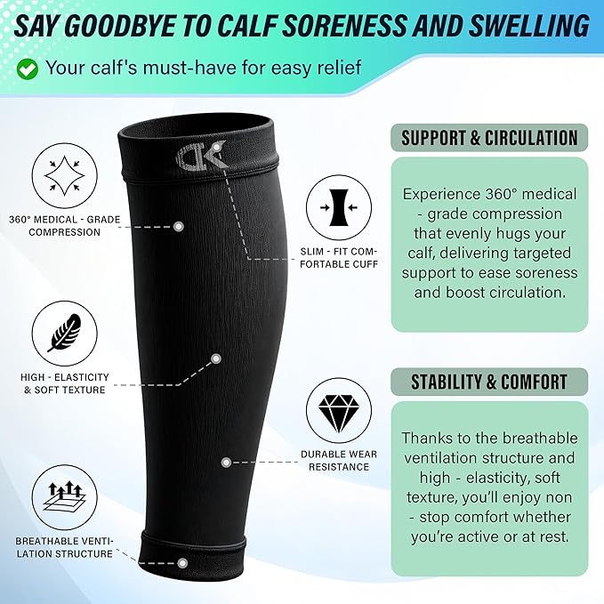 CHARMKING Calf Compression Sleeve for Women & Men Circulation (3 Pairs) 15-20 mmHg is Best Support for Running Cycling