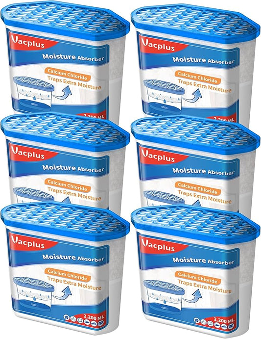 Vacplus Moisture Absorbers 6 Pack, 32.0 Oz Portable Humidity Absorber Boxes for Your Bathroom, Closet & Car, Dehumidifier with Fragrance Free, Navy Blue