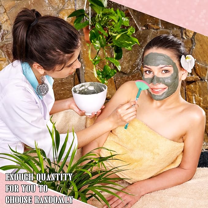 12 Pcs Fan Brushes for Facial Mask, Peel Applicator - Soft Cosmetic Facial Fan Brush with Glitter Quicksand Handle - Face Mask Tools with Pouch (Colorful)