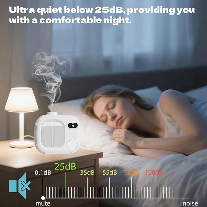 Waterless Essential Oil Aromatherapy Diffuser Mini Led Wireless Smart Aroma 360 Small Difusor Cordless for Home Large Rooms Scent Bathroom Hotel Collection Office Car Fragrance Air Scent Humidifier