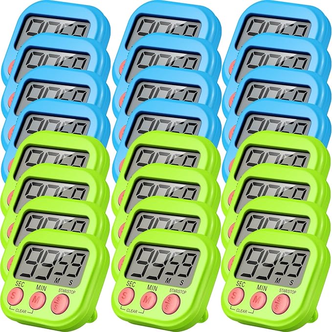 Weewooday 24 Pcs Digital Kitchen Timer Magnetic Timer Bulk On/Off Switch Minute Second Count up Countdown Loud Alarm for Exercise Cook Baking (Blue,Green)