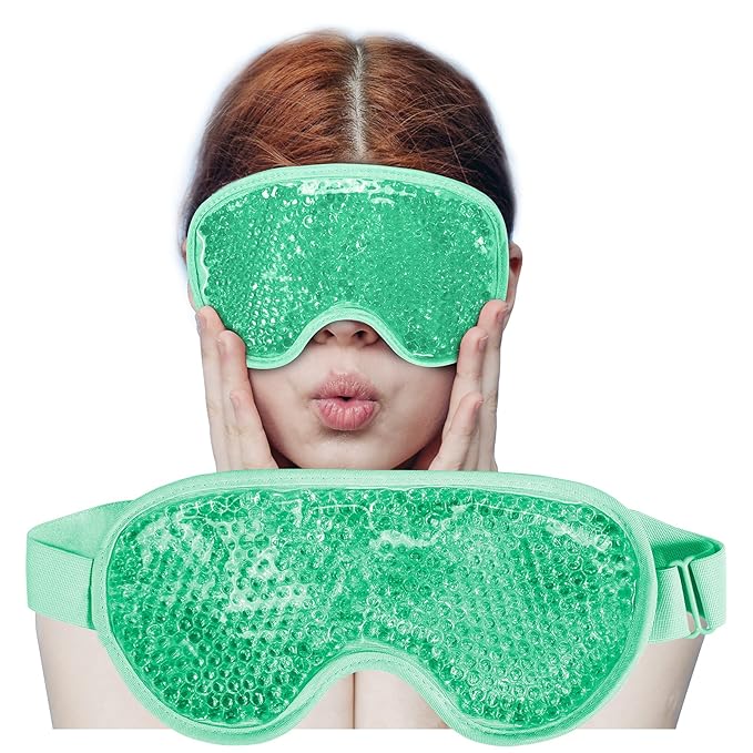 Cooling Eye Mask with Gel Bead, Reusable Cold Compress Ice Pack Sleeping Eye Cooling Pads for After Eyelid Surgery, Puffiness, Puffy Eyes, Headache, Migraine Relief (Green)