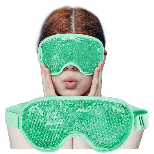 Cooling Eye Mask with Gel Bead, Reusable Cold Compress Ice Pack Sleeping Eye Cooling Pads for After Eyelid Surgery, Puffiness, Puffy Eyes, Headache, Migraine Relief (Green)