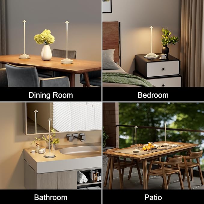 2-Pack 6000mAh Rechargeable Led Table Lamp Cordless,3000K-6000K Stepless Dimming Touch Lamps with Memory Function,IP54 Waterproof Aluminum Table Light for Outdoor/Bars/Restaurant/Patio(Beige)