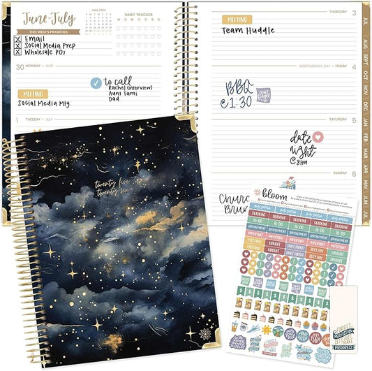 bloom daily planners HARDCOVER 2025-2026 (8.5" x 11") Academic Year Day Planner (July 2025 - July 2026) - Task Goal Organizer - Monthly & Weekly Inspirational Agenda Book - Midnight Sky