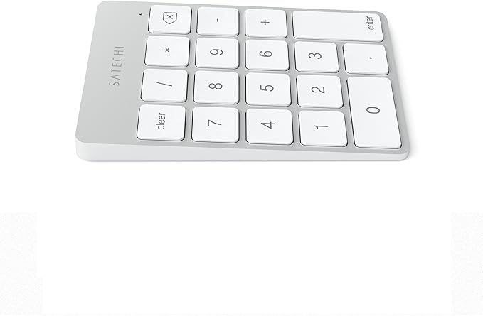 Satechi Slim Aluminum Bluetooth Keypad, Wireless Number Pad with 18 Keys, Micro USB Rechargeable Numpad, External Number Pad for MacBook Air/Pro M4, iPad Air/Pro M4/M3, iMac, PC - Silver