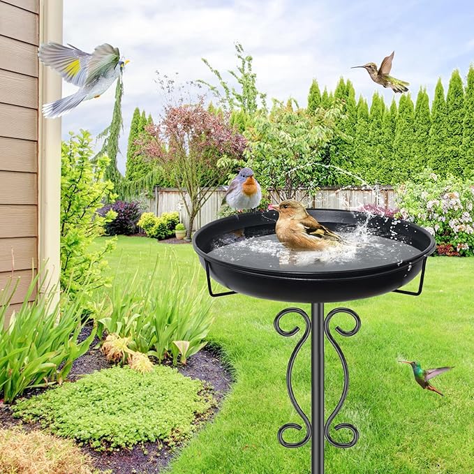 Metal Bird Bath for Outside, 40In Tall Vintage Freestanding Birdbaths & Birdfeeder, Outdoor Bird Bath Bowl with Sturdy 5-Pronged Base for Garden Patio Yard Lawn Decor (Black)