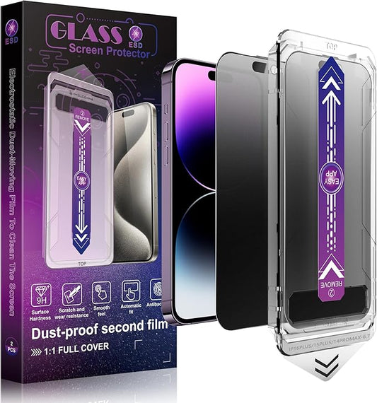 2 Pack Matte Privacy Screen Protector for iPhone 16 Plus and iPhone 15 Plus and iPhone 14 Pro Max 6.7-Inch Auto Dust Removal, No Bubbles,Anti-Spy Tempered Glass Film, Easy Installation
