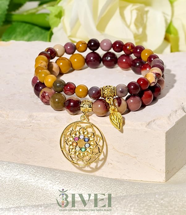 Bivei Natural Semi Precious Gemstone beads bracelet for women - Life Tree and Leaf Charm Energy Reiki Crystal Stretch Bracelets