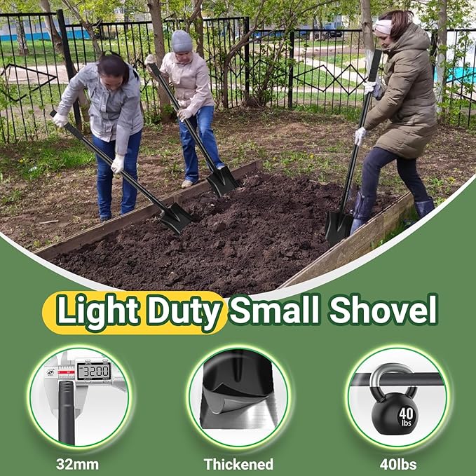 Small Square Shovels for Digging, Garden Spade Shovel Beach Shovels with 43.3in Handle,Heavy Duty Portable Metal Shovel for Gardening Camping Trenching Digging Landscaping,Off-Road,Black