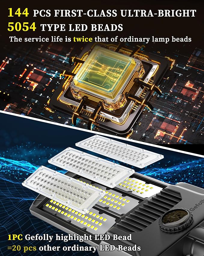 Gefolly SL-8800W Solar Street Lights Outdoor, 550000LM Commercial Parking Lot Light Dusk to Dawn IP67 Waterproof 6500K Security Flood Lights Lamp for Yard, Road, Basketball Courts