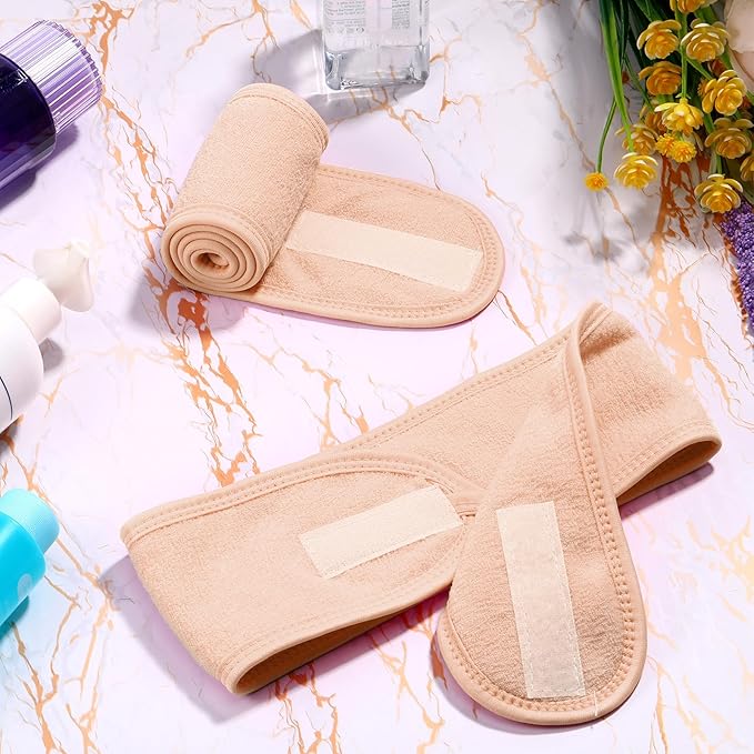 Hoteam 30 Pack Spa Headband Facial Esthetician Hair Wrap for Women Adjustable Makeup Sports Shower Stretch Towel with Tape(Light Pink)