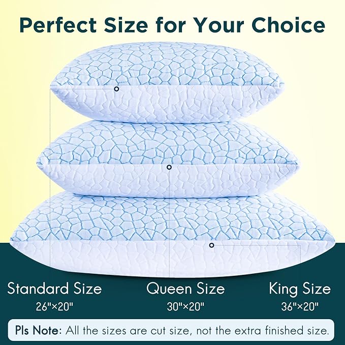 QUTOOL Shredded Memory Foam Pillows King Size Set of 2, Cooling Pillows for Sleeping, Adjustable Bed Pillow for Side Back Stomach Sleepers, Soft Supportive Pillow with Removable Washable Cover