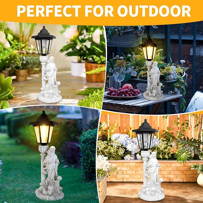 Solar Motherly Love Garden Decor, Outdoor Statues with Solar Powered Lantern for Outside Patio Yard Backyard Gifts for Mother's Day Birthday Housewarming