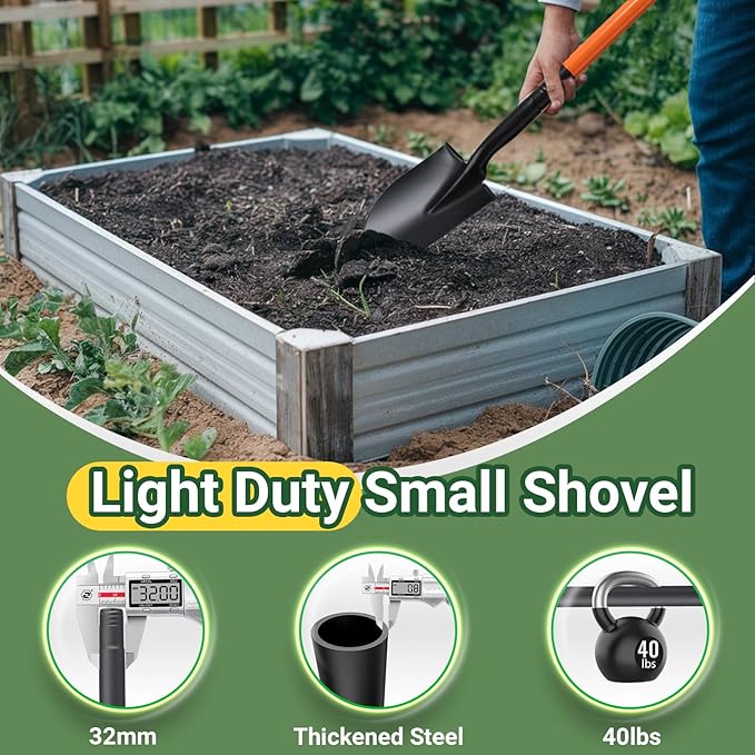 Small Shovels for Digging, Garden Spade Shovel Beach Shovels with 43.3in Handle,Heavy Duty Portable Metal Shovel for Gardening Camping Trenching Digging Landscaping,Off-Road Use, Orange