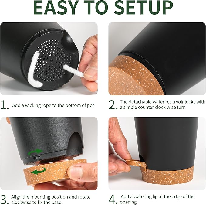 4 inch Small Plant Pots for Outdoor Indoor Plants, 5 Pack Planters with Drainage Holes and Tray, Small Self Watering Pots for Succulent,Cactus, Aloe and Other Plants (Black)