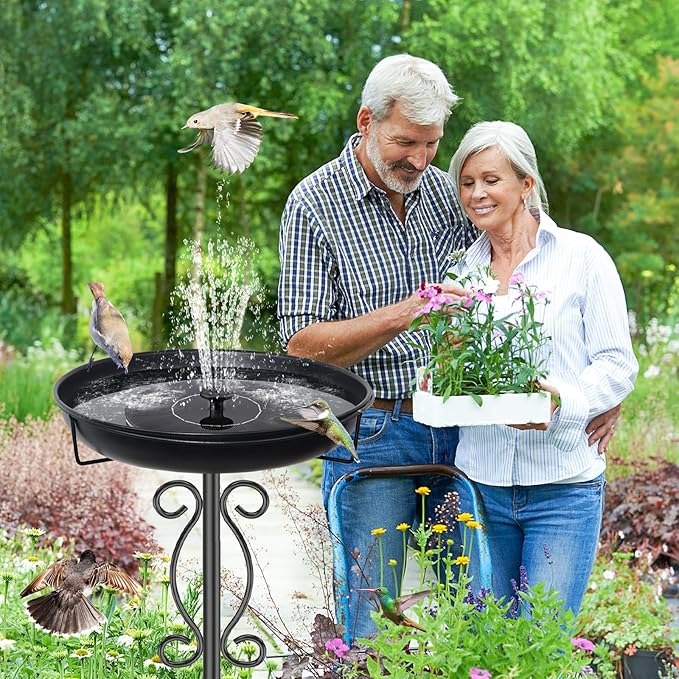 Metal Bird Bath for Outside, 40In Tall Vintage Freestanding Birdbaths & Birdfeeder, Outdoor Bird Bath Bowl with Sturdy 5-Pronged Base for Garden Patio Yard Lawn Decor (Black)